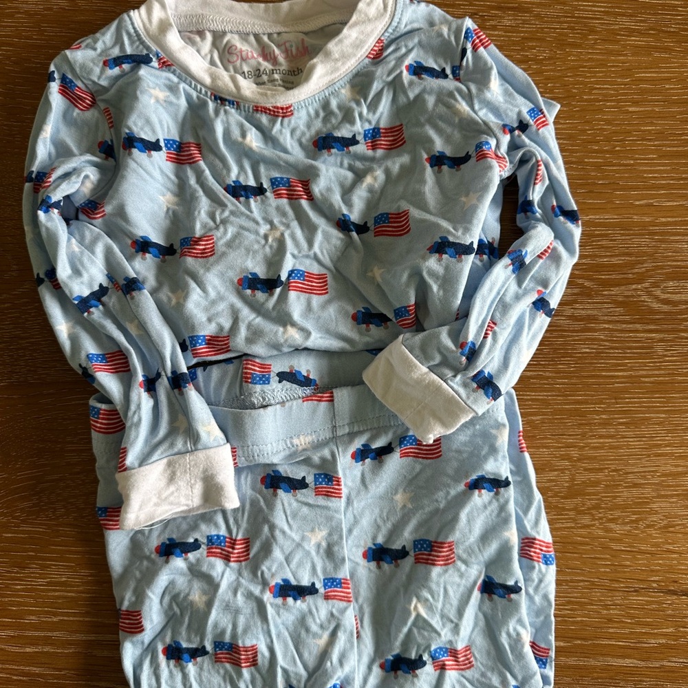 Stitchy Fish Children's Light Blue American Flag Print Pajama Set